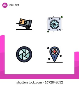 Set of 4 Vector Filledline Flat Colors on Grid for delivery; camera eye; shipping; fan; health Editable Vector Design Elements