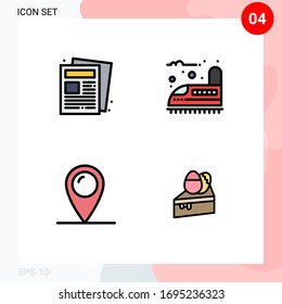Set of 4 Vector Filledline Flat Colors on Grid for news; location; routine; train; pad lock Editable Vector Design Elements
