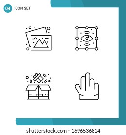 Set of 4 Vector Filledline Flat Colors on Grid for camera; package; images; eye; sale Editable Vector Design Elements