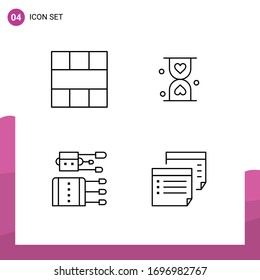Set of 4 Vector Filledline Flat Colors on Grid for frame; waiting; layout; hourglass; chinese Editable Vector Design Elements