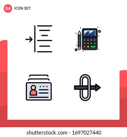 Set of 4 Vector Filledline Flat Colors on Grid for indent; card; accounting; chart; id Editable Vector Design Elements