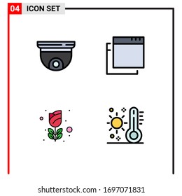 Set of 4 Vector Filledline Flat Colors on Grid for cam; romance; security; windows; celsius Editable Vector Design Elements