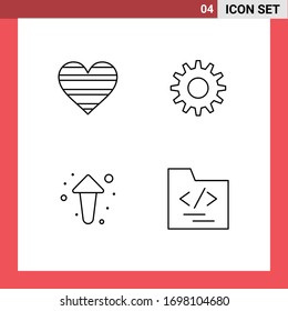 Set of 4 Vector Filledline Flat Colors on Grid for heart; arrows; favorite; gear; direction Editable Vector Design Elements