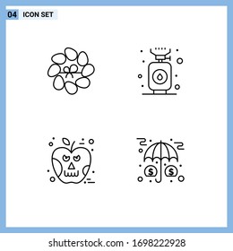 Set of 4 Vector Filledline Flat Colors on Grid for decoration; halloween; plant; gas; skull Editable Vector Design Elements