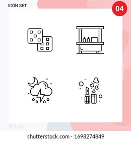 Set of 4 Vector Filledline Flat Colors on Grid for dice; moon; drink; stand; beauty Editable Vector Design Elements