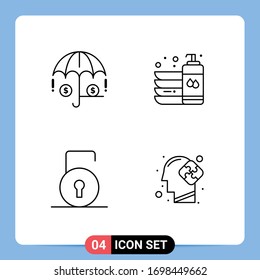 Set of 4 Vector Filledline Flat Colors on Grid for finance; lock pad; bottle; liquid; security Editable Vector Design Elements