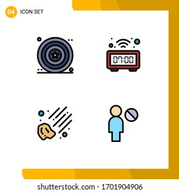 Set of 4 Vector Filledline Flat Colors on Grid for celebration; meteorite; shield; table; user Editable Vector Design Elements