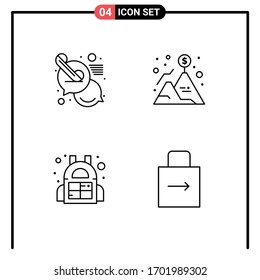 Set of 4 Vector Filledline Flat Colors on Grid for call; bag; support; mountain; sport Editable Vector Design Elements
