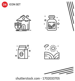 Set of 4 Vector Filledline Flat Colors on Grid for insurance; coffee; casualty; medication; pack Editable Vector Design Elements