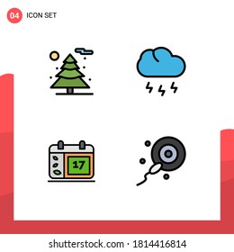 Set of 4 Vector Filledline Flat Colors on Grid for nature; date; cloud; weather; fertilization Editable Vector Design Elements