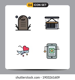 Set of 4 Vector Filledline Flat Colors on Grid for cemetery; fly; grave; cargo; plane Editable Vector Design Elements