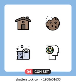 Set of 4 Vector Filledline Flat Colors on Grid for home; tissue paper; bake; food; crew Editable Vector Design Elements