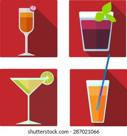 Set of 4 vector flat cocktails or drinks illustrations