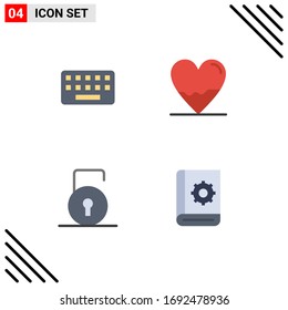 Conjunto de 4 iconos planos vectoriales en la cuadrícula para el teclado; clave; clave; corazón; proteger elementos de diseño de vectores editables