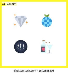 Set of 4 Vector Flat Icons on Grid for diamond; sperm; earth; cells; glass Editable Vector Design Elements