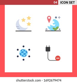 Set of 4 Vector Flat Icons on Grid for crescent; globe; gps; marker; computers Editable Vector Design Elements