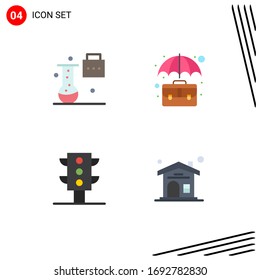 Set of 4 Vector Flat Icons on Grid for expansion and innovation; office; science folder; briefcase; traffic Editable Vector Design Elements