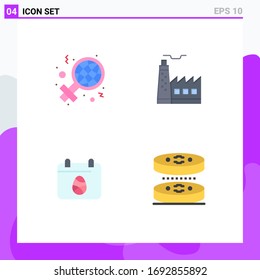 Set of 4 Vector Flat Icons on Grid for day; egg; sign; construction; day Editable Vector Design Elements