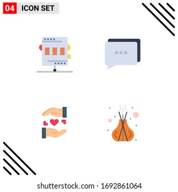 Set of 4 Vector Flat Icons on Grid for activities; sharing; game; communication; wedding Editable Vector Design Elements