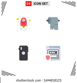 Set of 4 Vector Flat Icons on Grid for launch; back side; cleaning; phone; gdpr Editable Vector Design Elements