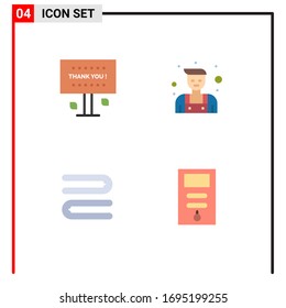 Set of 4 Vector Flat Icons on Grid for greeting; cleaning; thank you; locksmith; computer Editable Vector Design Elements