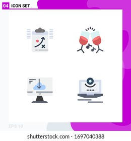 Set of 4 Vector Flat Icons on Grid for clipboard; download; tactic; drink; install Editable Vector Design Elements