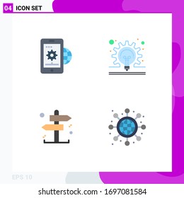 Set of 4 Vector Flat Icons on Grid for business; business; globe; concept; direction Editable Vector Design Elements