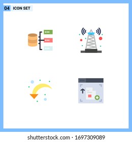 Set of 4 Vector Flat Icons on Grid for data; reload; storage; tower; down left Editable Vector Design Elements