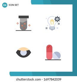 Conjunto de 4 iconos planos vectoriales en la rejilla para el tubo; ojo; bioquímica; solución; elementos de diseño de vectores editables humanos