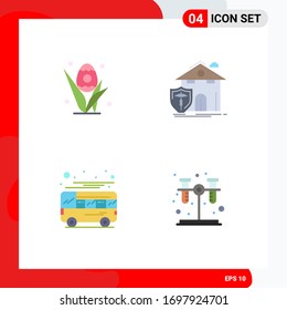 Set of 4 Vector Flat Icons on Grid for egg; autobus; easter; house; coach Editable Vector Design Elements