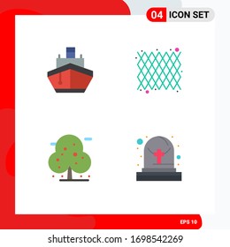 Set of 4 Vector Flat Icons on Grid for filled; beach; transportation; decoration; plant Editable Vector Design Elements