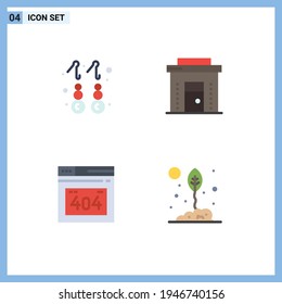 Set of 4 Vector Flat Icons on Grid for earring; error; jewelry; ecommerce; http error Editable Vector Design Elements