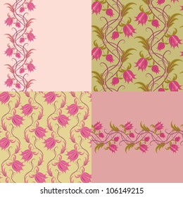 Set of 4 vector floral seamless pattern. Romantic wallpaper.