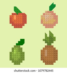 Set with 4 vector fruits. Made of triangles