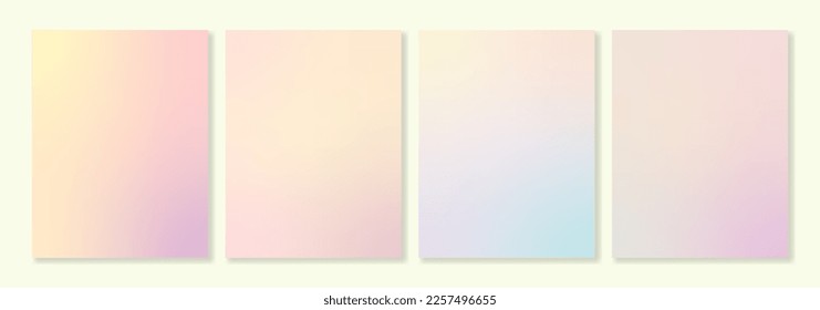 Conjunto de 4 fondos de gradiente vectorial en delicados colores pastel a la moda. Para portadas, tarjetas de felicitación, invitaciones, medios sociales, afiches y otros proyectos. Para web e impresión.