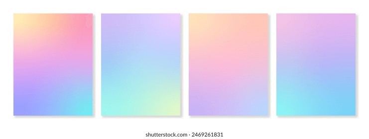 Set of 4 vector gradient backgrounds in trendy pastel colors. For covers, wallpapers, posters, branding, social media and other projects. Vector, can be used for web and print.