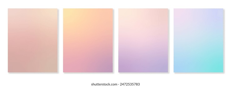 Set of 4 vector gradient backgrounds in soft light pastel colors. For covers, greeting cards, invitations, social media, posters and other projects. For web and print.