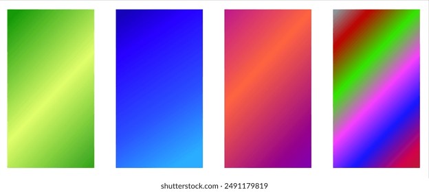 Set of 4 vector gradient backgrounds of vibrant colors with soft transitions. For covers, wallpapers, brands, social media and other bright projects. Vector eps10 