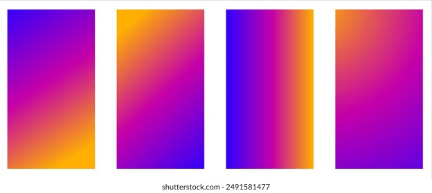 Set of 4 vector gradient backgrounds of vibrant colors with soft transitions. For covers, wallpapers, brands, social media and other bright projects. Vector eps10