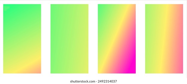 Set of 4 vector gradient backgrounds of vibrant colors with soft transitions. For covers, wallpapers, brands, social media and other bright projects. Vector eps10 