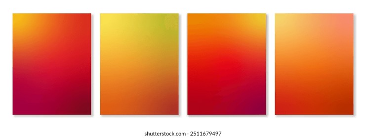 Conjunto de 4 fondos de gradiente de Vector en ricos colores de otoño. Para folletos, folletos, Anuncios, Fondos de pantalla, branding, redes sociales y otros proyectos. Para Web e impresión. Solo agrega tu texto.
