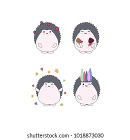 Set of 4 vector hedgehogs with funny faces, good idea for stickers, patches, etc.
