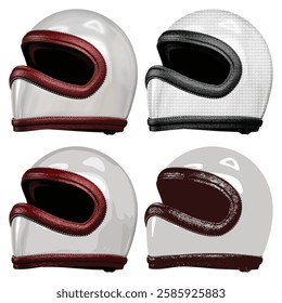 Set of 4 Vector Helmet Cakil – Orthographic Side View – Realistic, Illustration, and Line Art – Fully Editable and Scalable