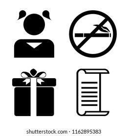 Set of 4 vector icons such as Girl, No smoking, Gift, List, web UI editable icon pack, pixel perfect