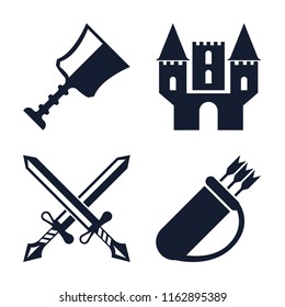 Set of 4 vector icons such as Cup, Castle, Swords, Quiver, web UI editable icon pack, pixel perfect