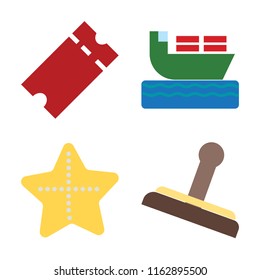 Set of 4 vector icons such as Tickets, Ship, Starfish, Stamp, web UI editable icon pack, pixel perfect