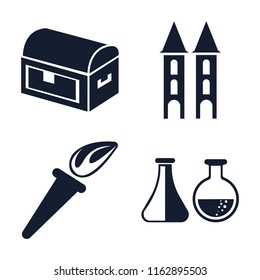 Set of 4 vector icons such as Chest, Tower, Torch, Alchemy, web UI editable icon pack, pixel perfect