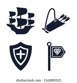 Set of 4 vector icons such as Caravel, Quiver, Shield, Standard, web UI editable icon pack, pixel perfect