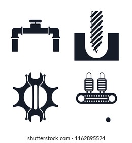 Set of 4 vector icons such as Pipe, Drill, Settings, Conveyor, web UI editable icon pack, pixel perfect