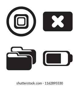 Set of 4 vector icons such as Stop, Close, Folder, Battery, web UI editable icon pack, pixel perfect